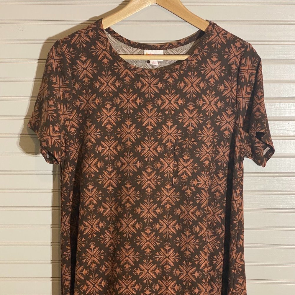 Lula Roe Size S Carly Dress in Brown & Coral